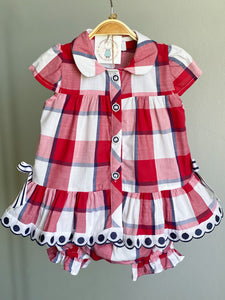 Baby Girl Red Check Dress & Bloomers 6m